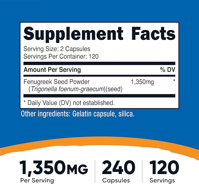 Nutricost Fenugreek Seed 1350mg, 240 Capsules (3 Bottles) - Gluten Free, Non-GMO