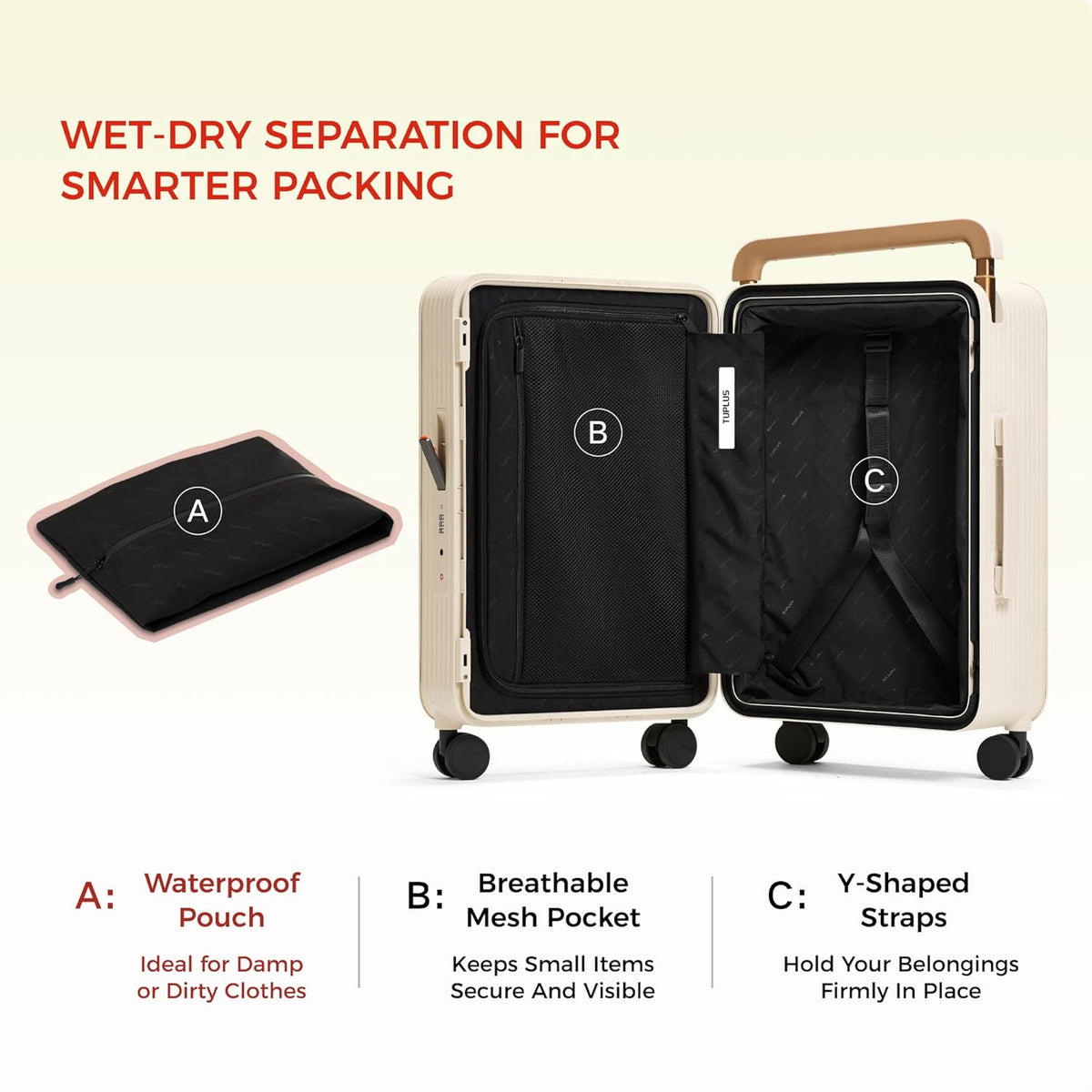 TUPLUS 20” Carry-On Hardside Luggage Lightweight ABS Travel Suitcase with Wide Handle Spinner Wheels TSA Combination Lock, Balance Series 2.0, Stone Grey