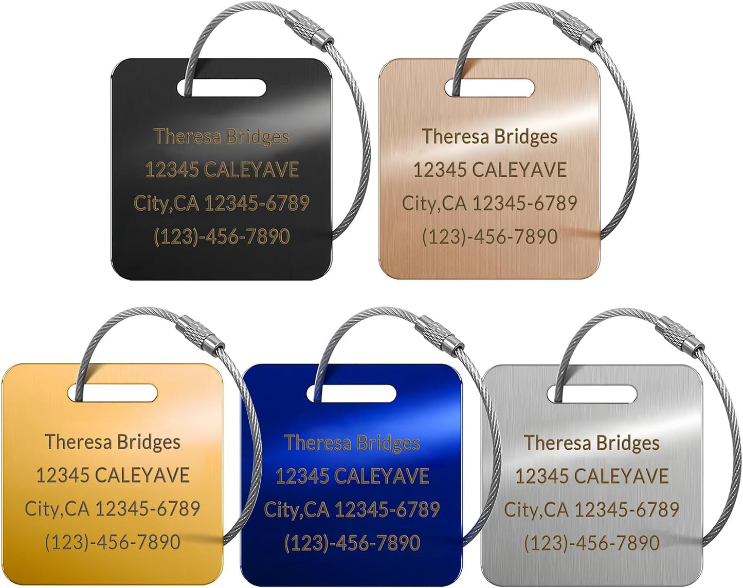 (5Pack Made in USA) Custom Personalized Luggage Tags-Customized Unique tag for Suitcase Backpack Travel,Bags (Metal (2 × 2))