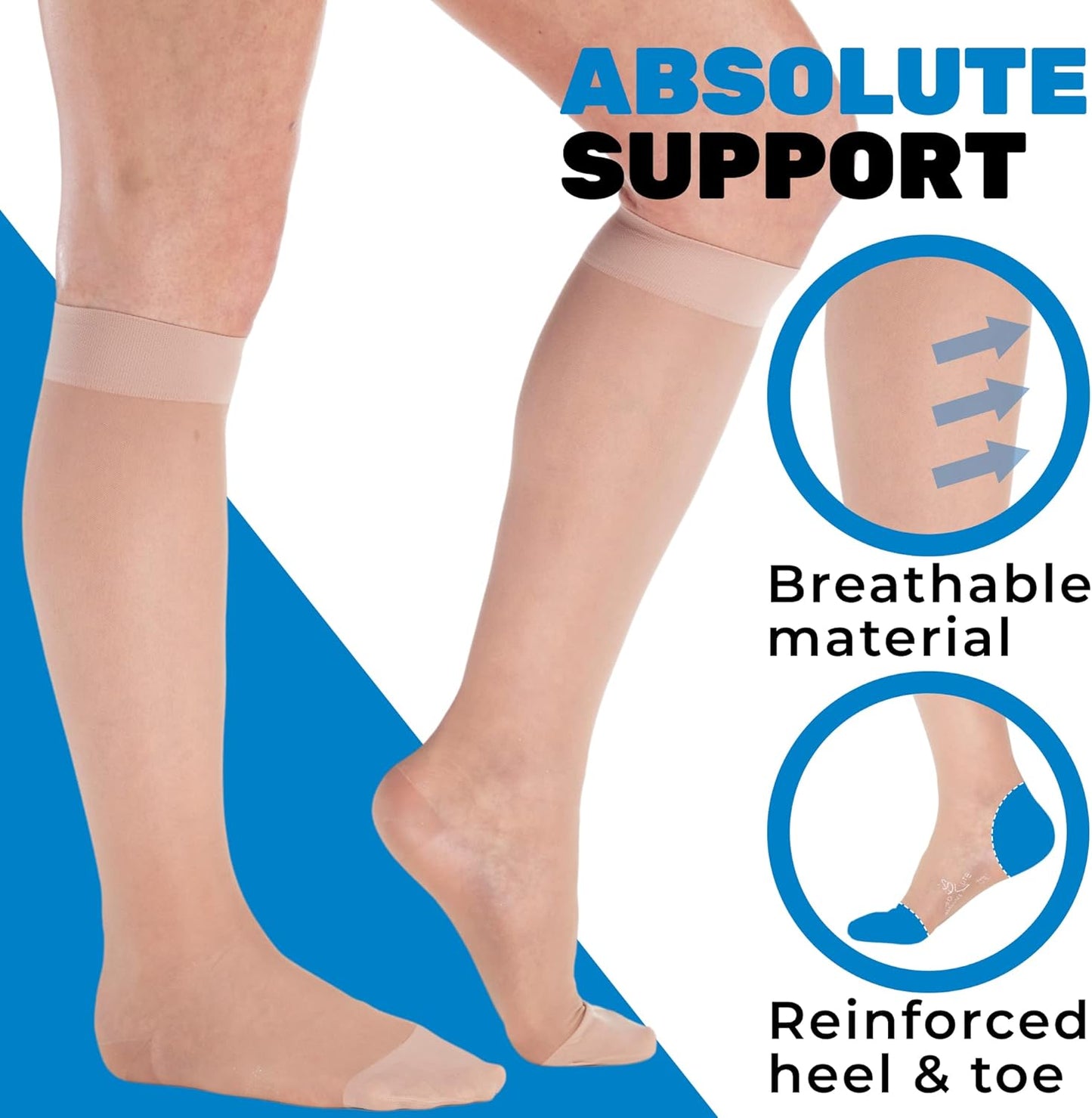 (3 Pairs - Closed Toe) Wide Calves Sheer Compression Socks for Women 15-20mmHg - Womens Compression Stockings for Circulation during Sport, Work, Travel, Flight - Nude, 4X-Large - A101NU7-3