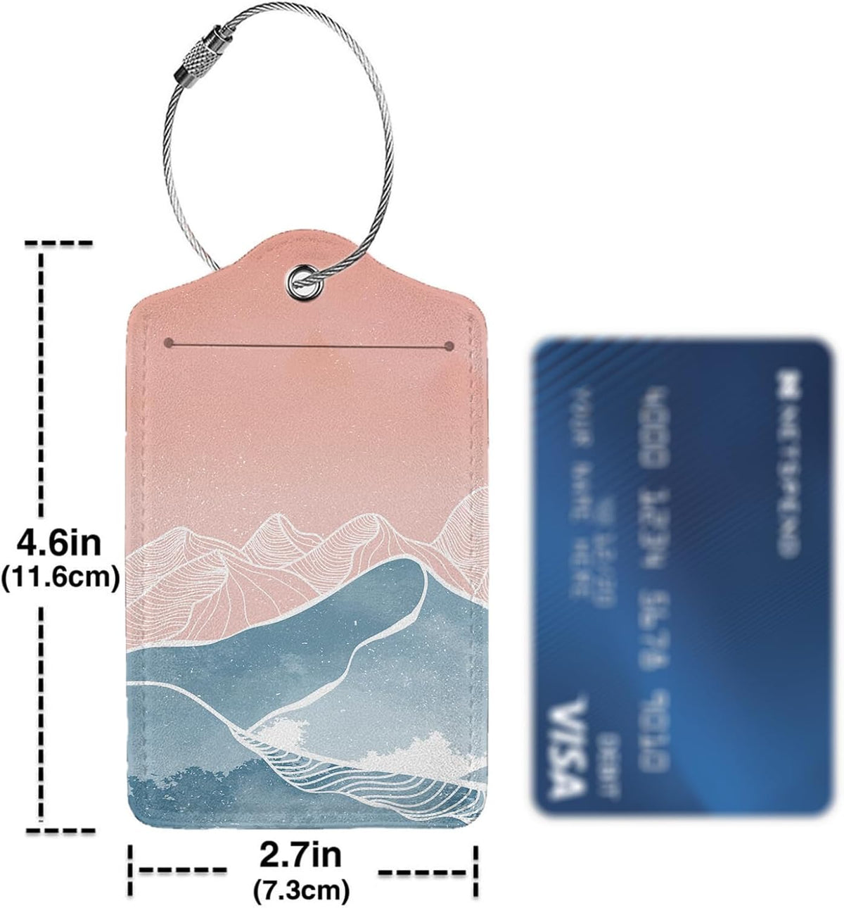 Mountain with Line Art 2 Pcs Luggage Tags,Privacy Cover ID Label with Stainless Steel Loop and Address Card for Travel Bag Suitcase
