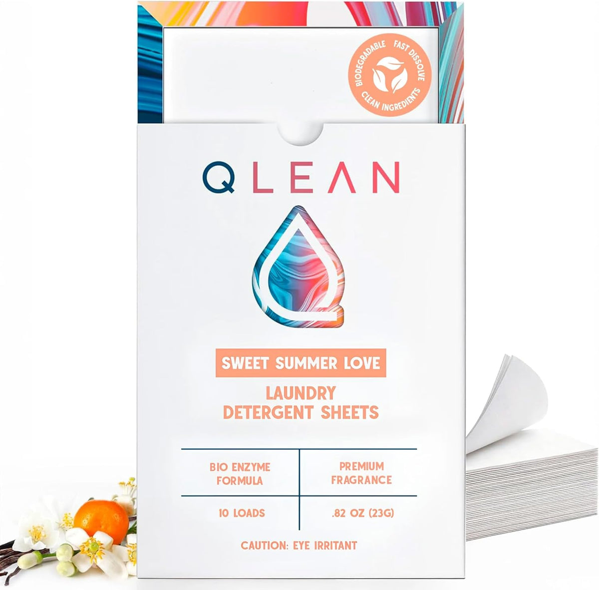 QLEAN Laundry Detergent Sheets (Travel Size 10 Loads) – Travel Laundry Detergent Sheets, Eco-Friendly Laundry Soap, HE & Standard Washer Safe, Stain Remover, Skin-Friendly - Sweet Summer Love