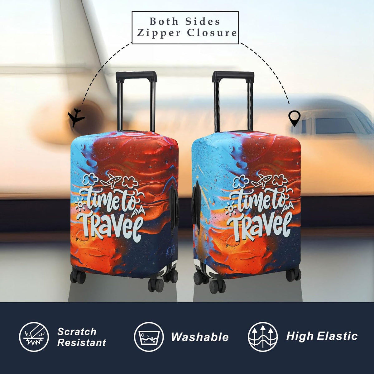 Explore Land Luggage Cover Suitcase Protector Fits 23-26 Inch Case (Time to Travel, M)