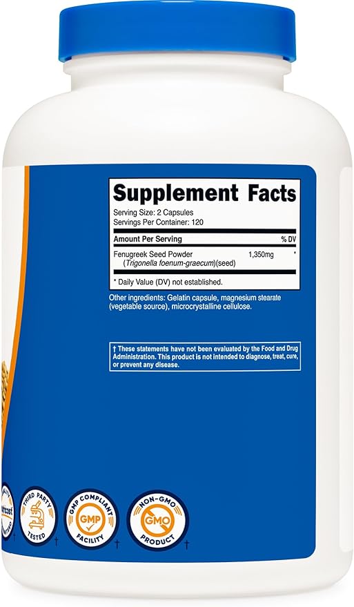 Nutricost Fenugreek Seed 1350mg, 240 Capsules (2 Bottles) - Gluten Free, Non-GMO, 675mg Per Capsule