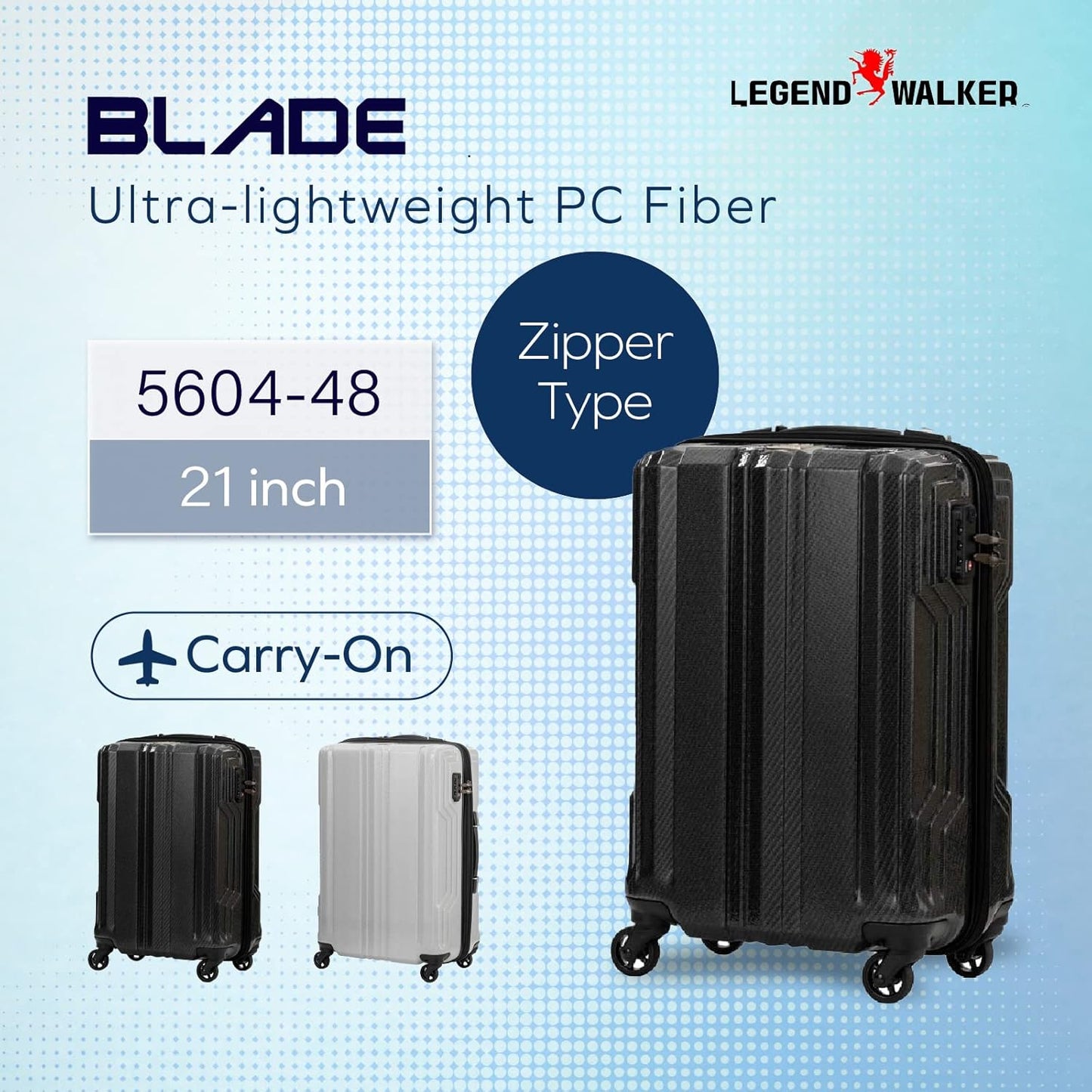 LEGEND WALKER BLADE-Ultralight PC Fiber Luggage, 21-inch, White Carbon, 5604-48-WHCB