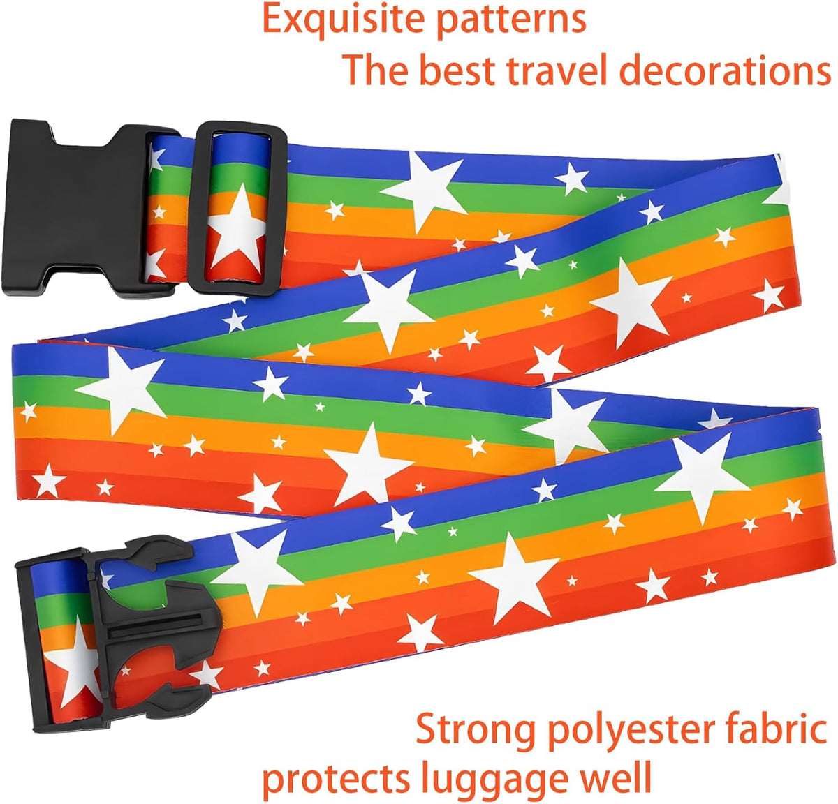 Rainbow Stars Luggage Straps for Suitcases, Adjustable Luggage Travel Belt to Keep Luggage Security While Travel, Strong Polyester Fabric, Easy-to-Recognize Funny Pattern Travel Essentials, 2 Pack