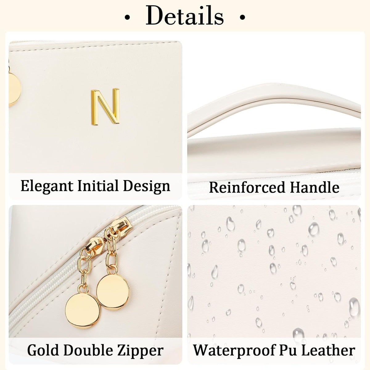 Birthday Gifts for Women Teen Girl, Personalized Initial Makeup Organizer Bag Set, Open Flat Travel Cosmetic Bag With Clear Divider and Handle(Beige,N)