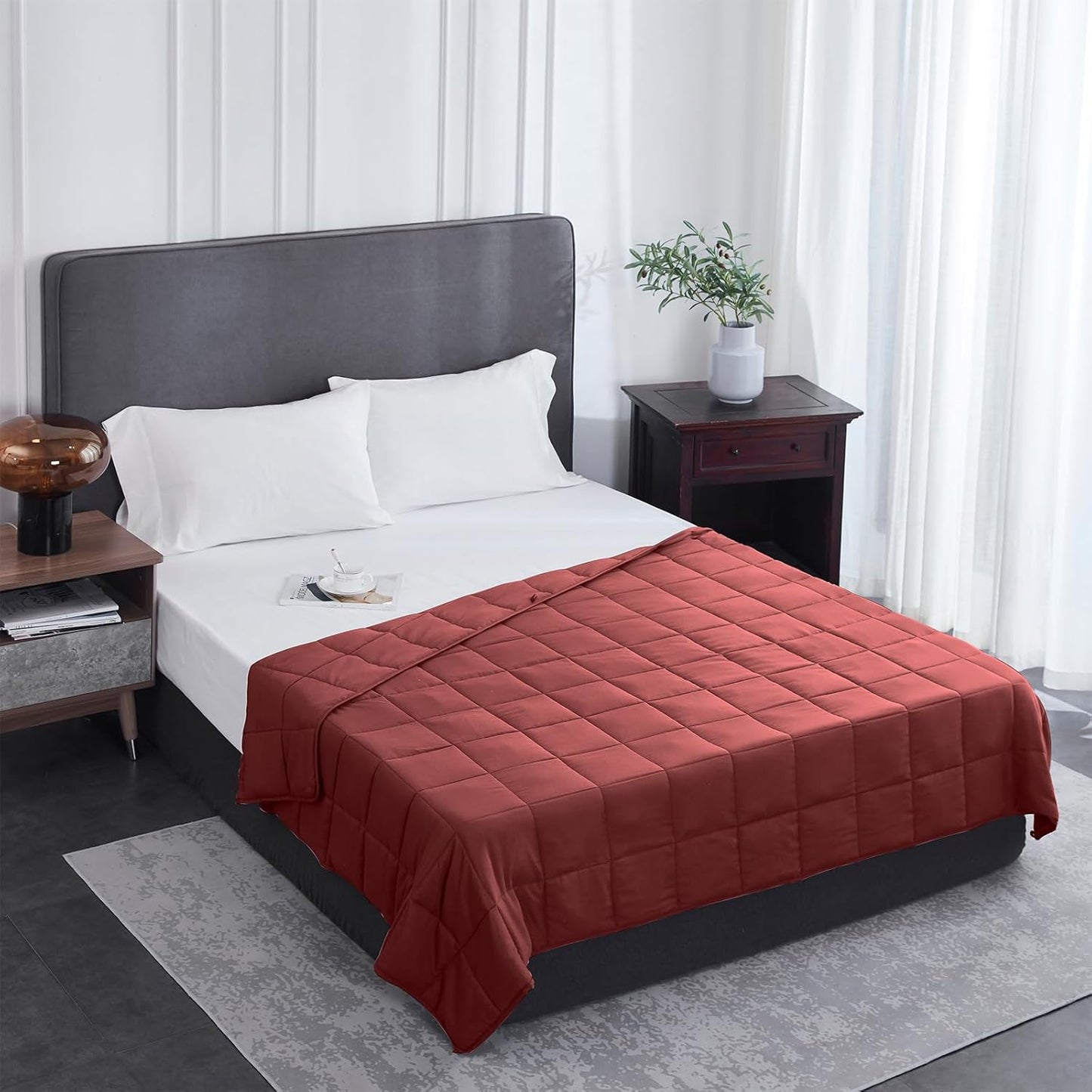 L'AGRATY Weighted Blanket - 48"x72" 20lbs Cooling Breathable Heavy Blanket Microfiber Material with Glass Beads for Adult All-Season Summer Fall Winter Soft Thick Comfort