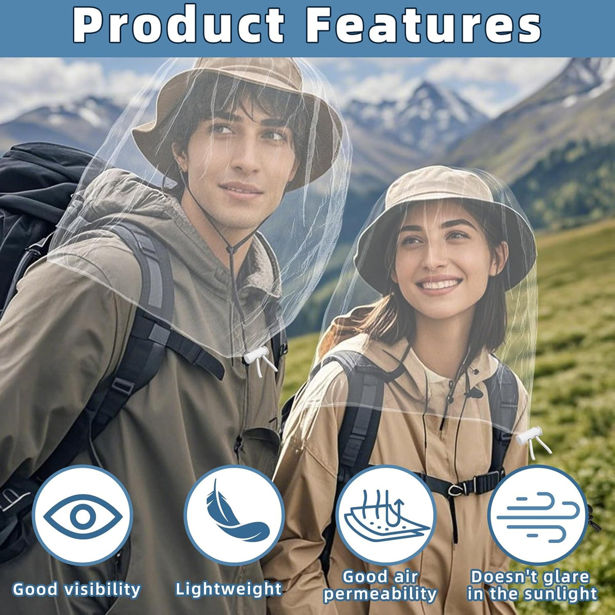 Oversized Mosquito Net 42 x 25 Inches Ultra Large Mosquito Head Net Face Neck Fly Mesh Netting Fits All Hats for Outdoor Camping Hiking Fishing Gardening Safari (White)