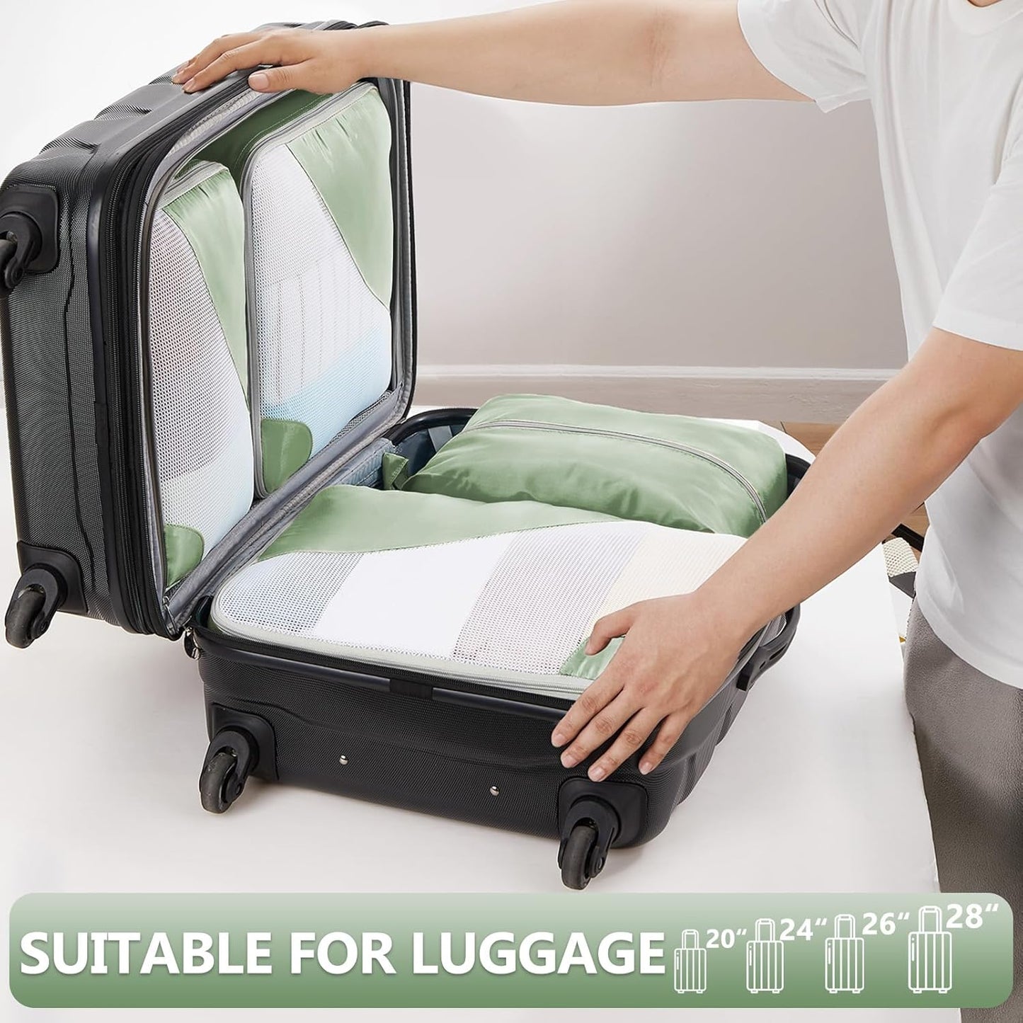 8 Set Packing Cubes for Travel, Anti-Tearing Suitcase Organizer for Luggage with Shoe & Hanging Toiletry Bag,Gifts for Women Mom,OlarHike Vacation Essentials & Accessories for Cruise Ship,Matcha Green