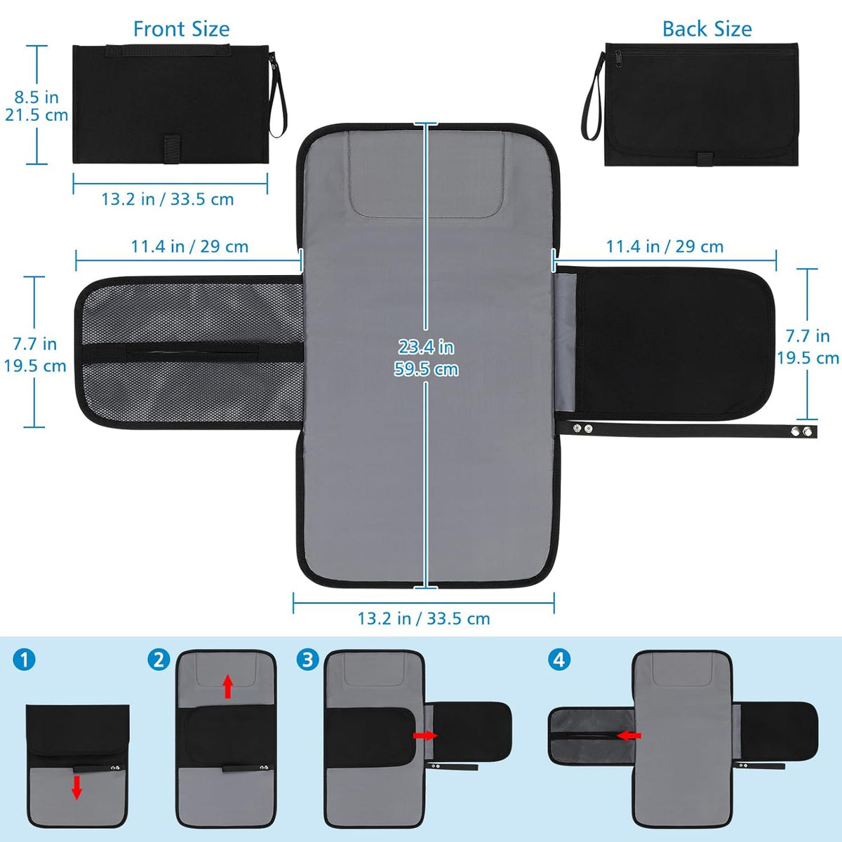 Accmor Portable Diaper Changing Pad, Waterproof Baby Changing Mat, Baby Diaper Changing Pad for Travel, Black