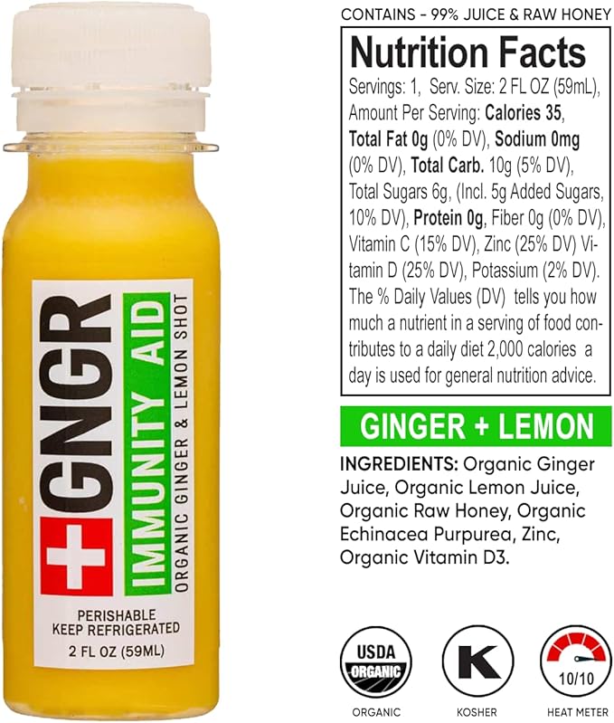 '+GNGR Immunity Sampler Organic Ginger Wellness Shots - Premium Ginger Shots for All Natural Digestive Support and Immune Support, Digestive Aid, Gut Cleanse and Detox (2 Oz, Pack of 12)