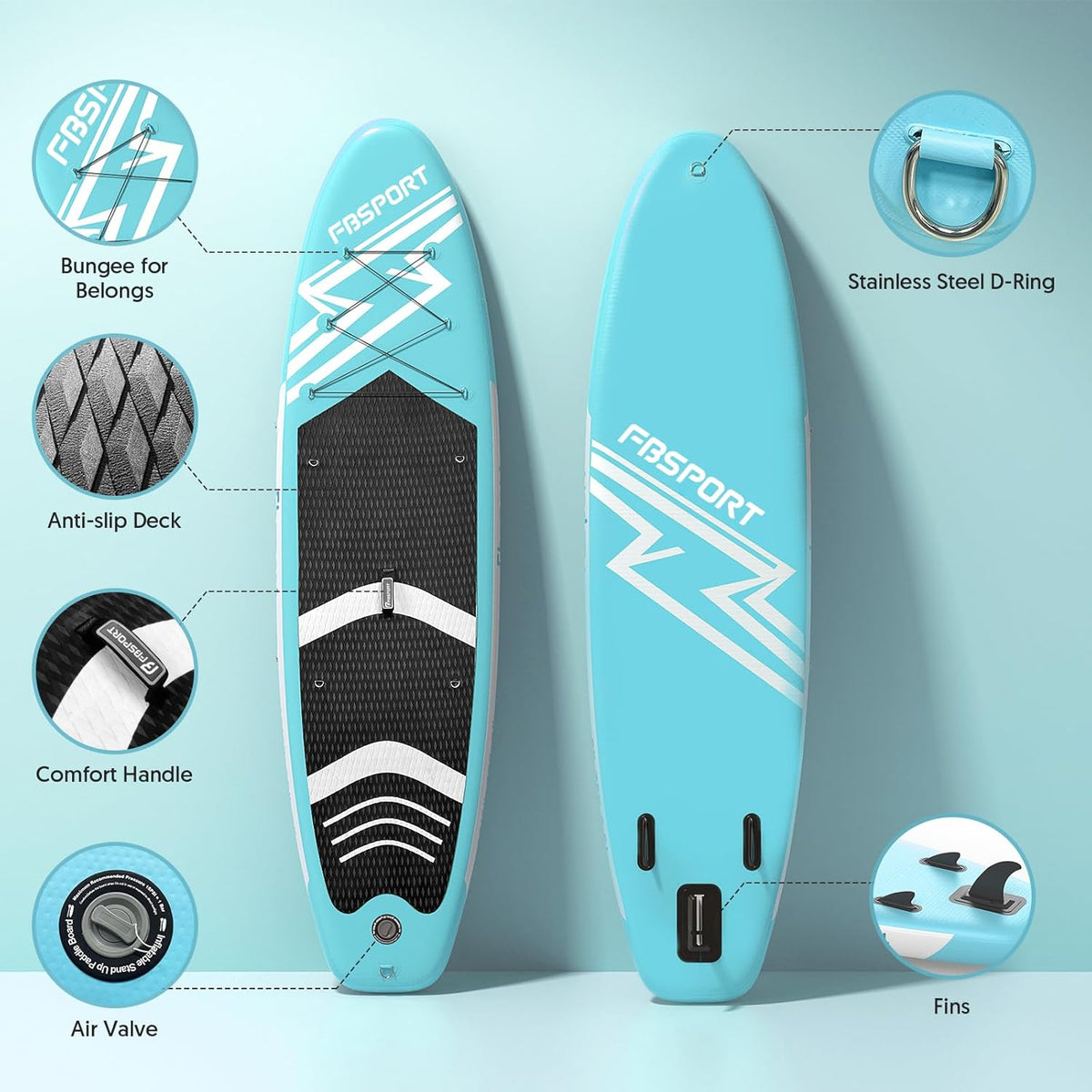 FBSPORT 11' Premium Stand Up Paddle Board, Yoga Board with Durable SUP Accessories & Carry Bag | Wide Stance, Surf Control, Non-Slip Deck, Leash, Paddle and Pump for Youth & Adult
