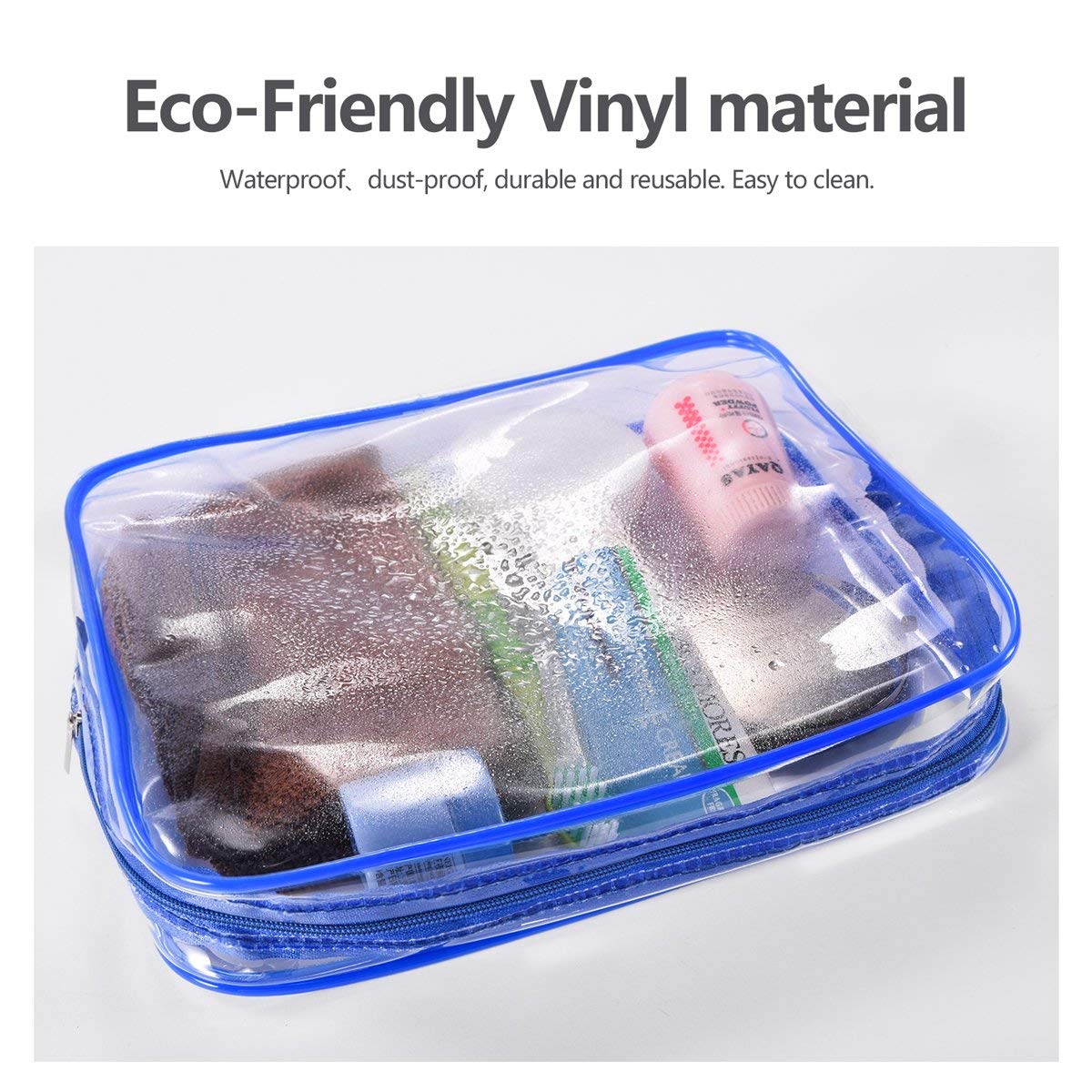 4Pcs Crystal Clear PVC Travel Toiletry Bag Kit for Women Men, Waterproof Vinyl Packing Organizer Storage Bags with Zipper Handle Straps, Cosmetic Pouch Carry on Airport Airline Compliant Bag Handbag