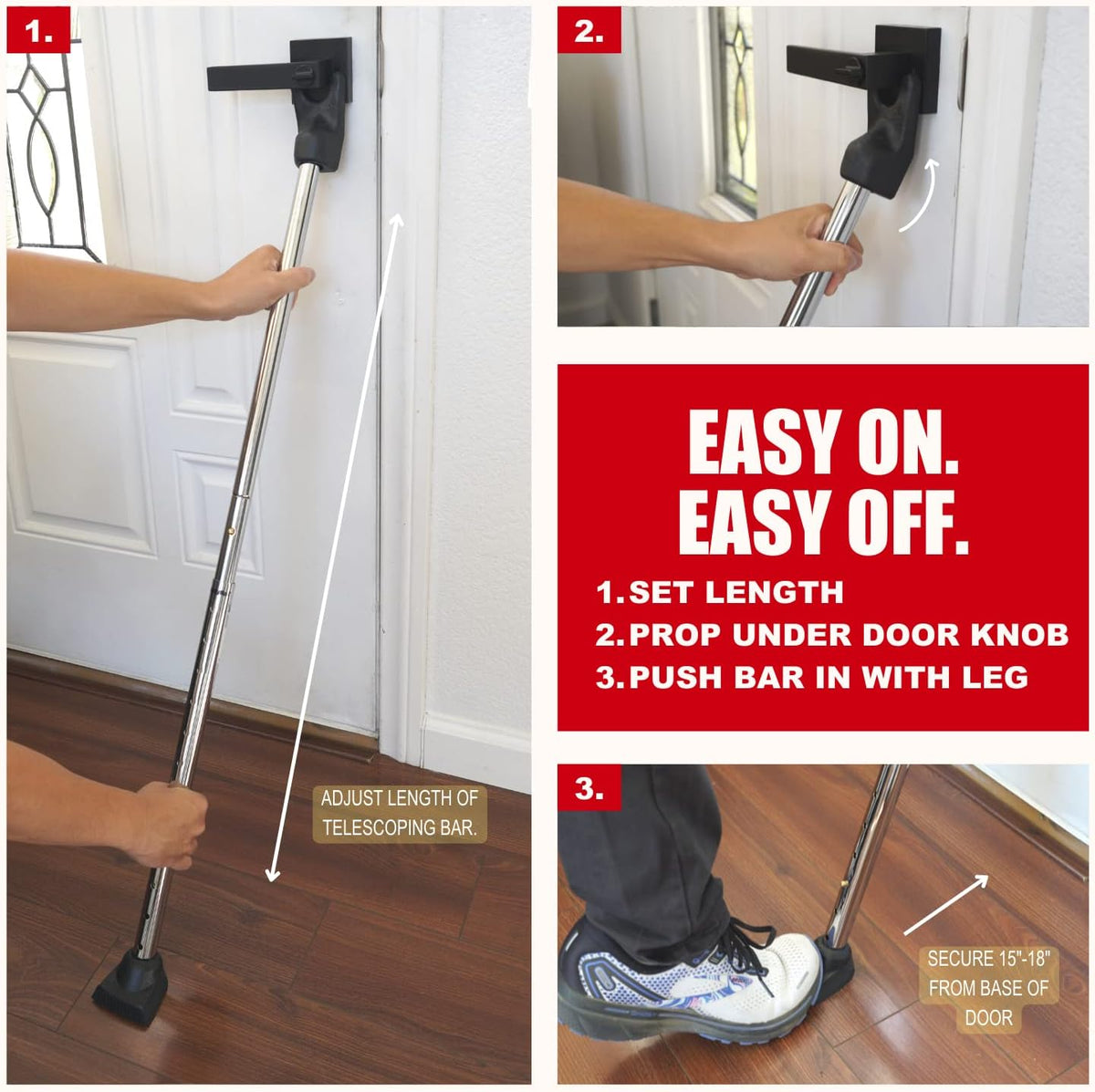 Door Security Bar, SECURITYMAN 2 in 1 Adjustable Door Stoppers Security Bar & Sliding Door Security Bar - Heavy Duty Door Lock Stick Jammer for Apartment, Dorm, Front Door Inside Safety Must Haves