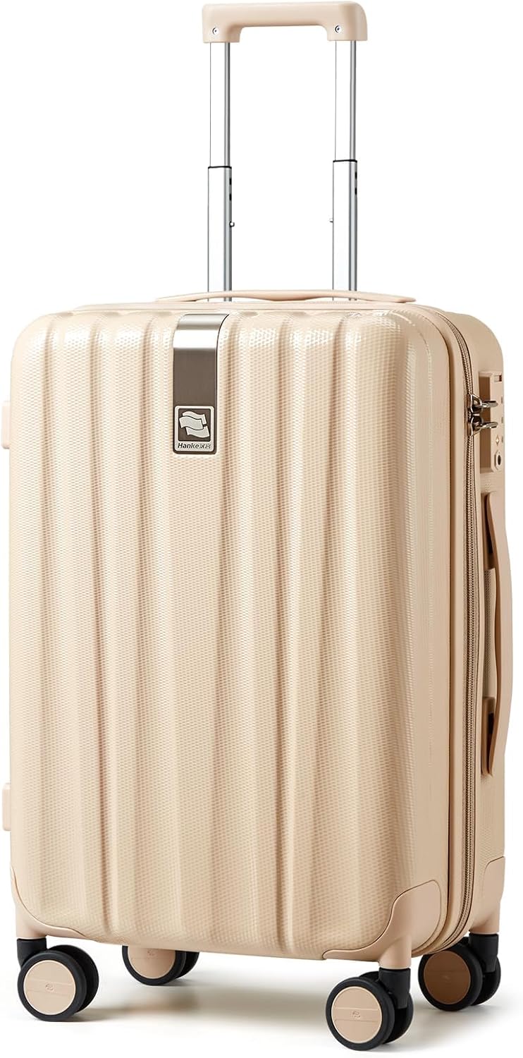 Hanke 20 Inch Carry On Luggage 22x14x9 Airline Approved Lightweight PC Hard Shell Suitcases with Wheels Travel Luggage Rolling Suitcase Travel Luggage Bag for Weekender（Cuba Sand）