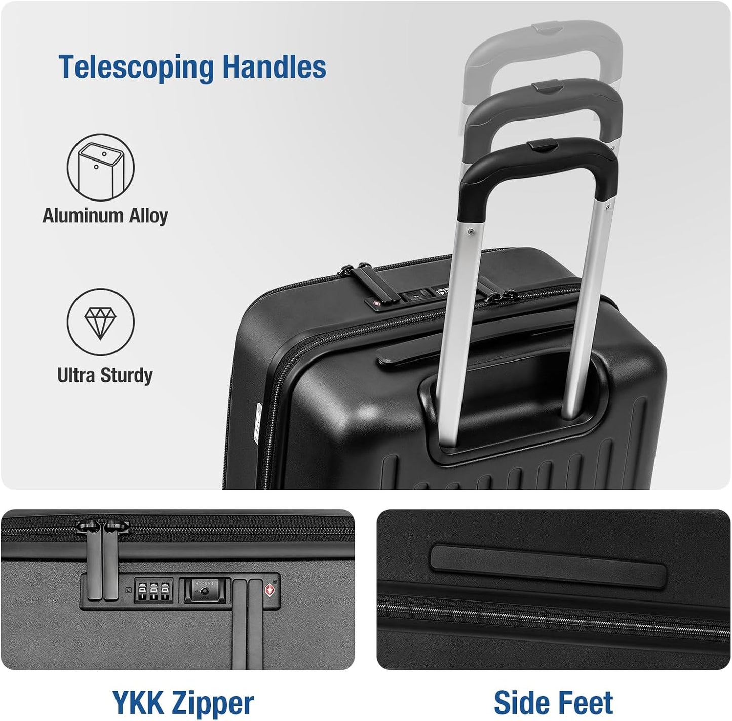 KYME Hardside Carry On Luggage Airline Approved with Laptop Compartment (Black, Carry-On 20 Inch)