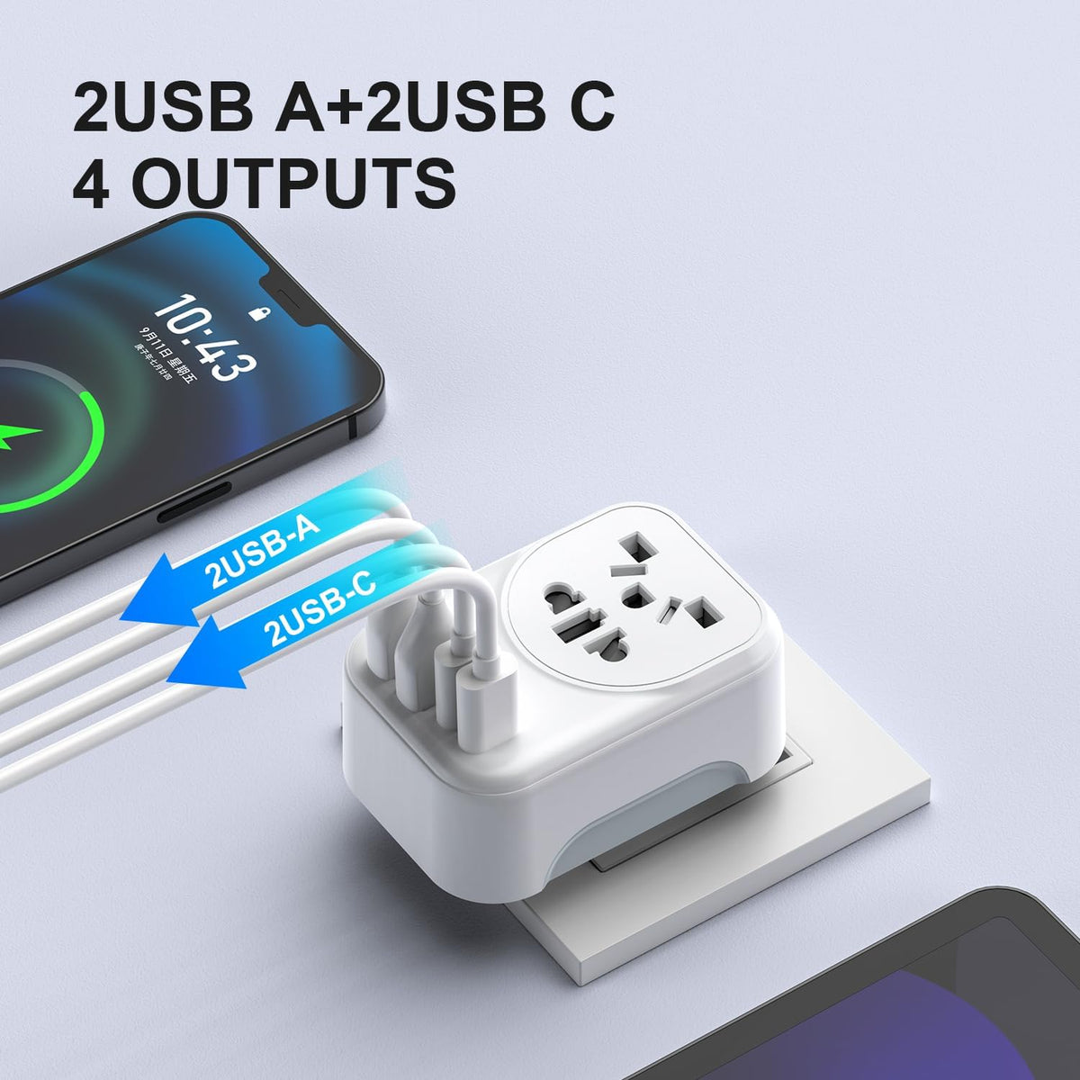 World to US Canada Travel Plug Adapter,Europe/China/Japan/Australia/UK to USA Power Adapter with 2 USB A and 2 USB C Ports, Wall Outlet Power Charger Universal Travel Adapter(1 Pack)