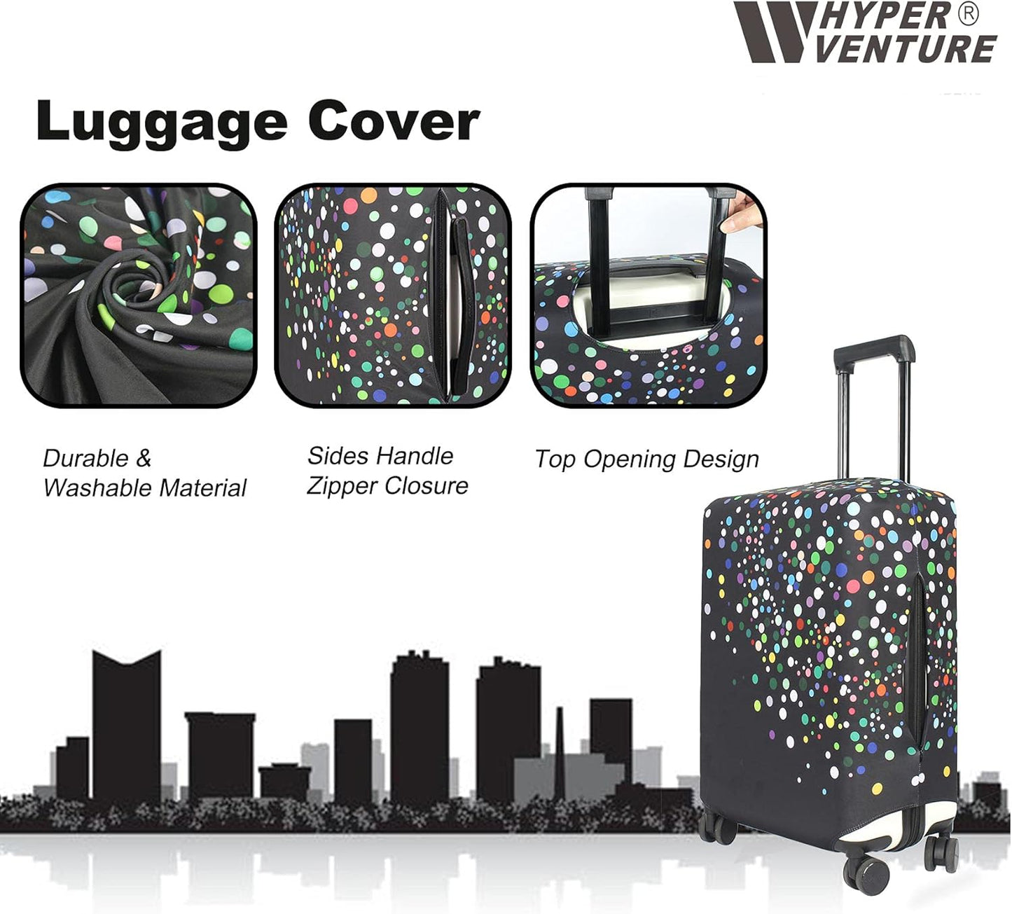 HYPER VENTURE Washable Luggage Cover - Fashion Suitcase Protector Fits 23-26 Inch Luggage (Color Dots, M)