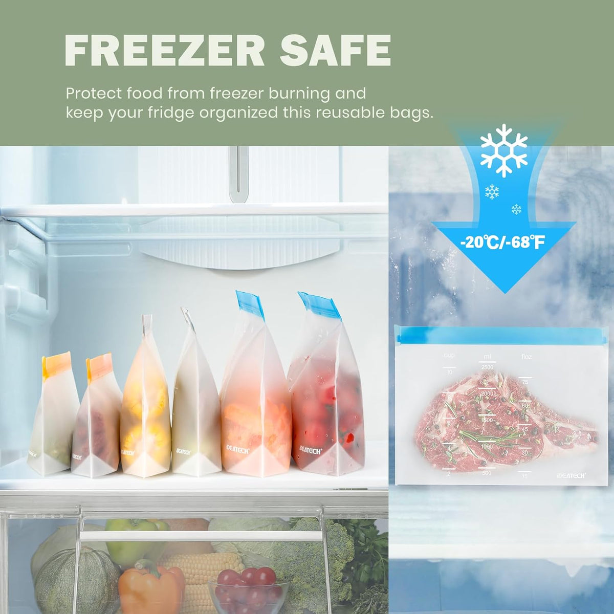 Dishwasher Safe Reusable Storage Bags Stand Up - BPA Free Reusable Sandwich Bags - Leakproof Gallon Freezer Bags, Silicone Food Storage Bags - Multicolor 3 Gallon + 3 Sandwich + 3 Snack Bags