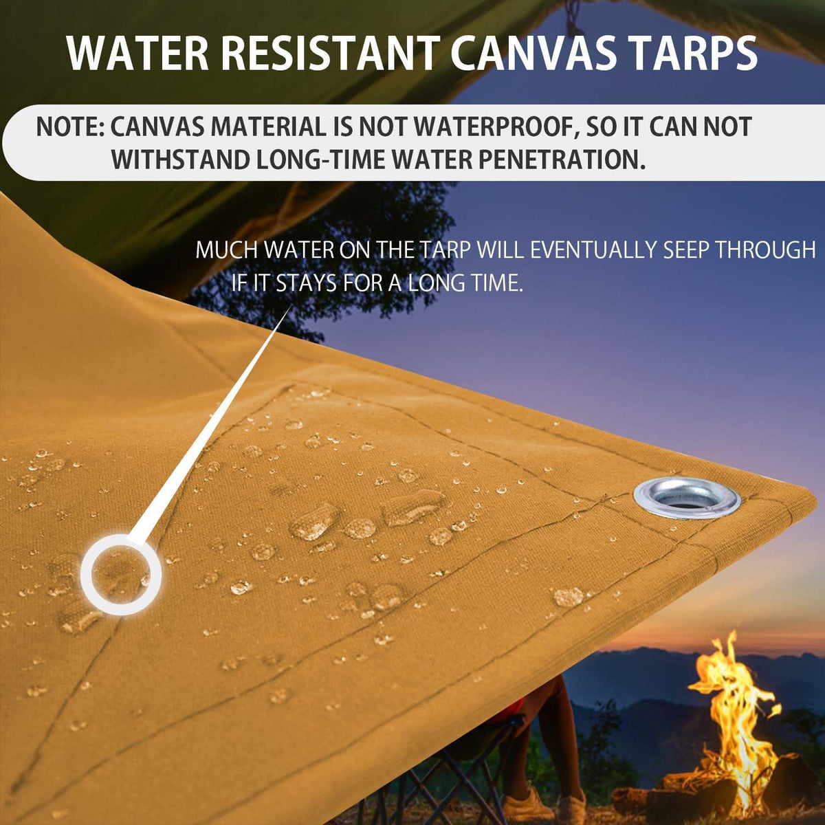 FoundGo 12x12ft Canvas Tarp 22 Mil Tarps 14 oz Canvas Tarpaulin Heavy Duty Cloth Water/UV Resistant Cover with Rustproof Grommets & Ropes for Cars,Roofs,Boats,Camps,Sunshades，Moisture Barrier -Tan