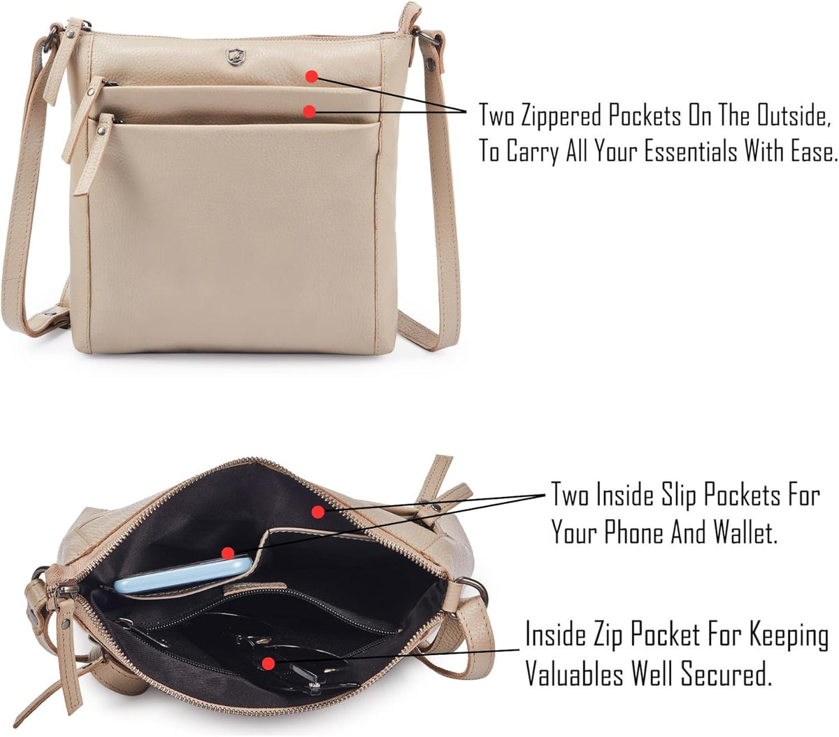 Small Soft Genuine Leather Crossbody Purse Women’s Sling Crossover Shoulder Travel Handbag with Triple Zipper