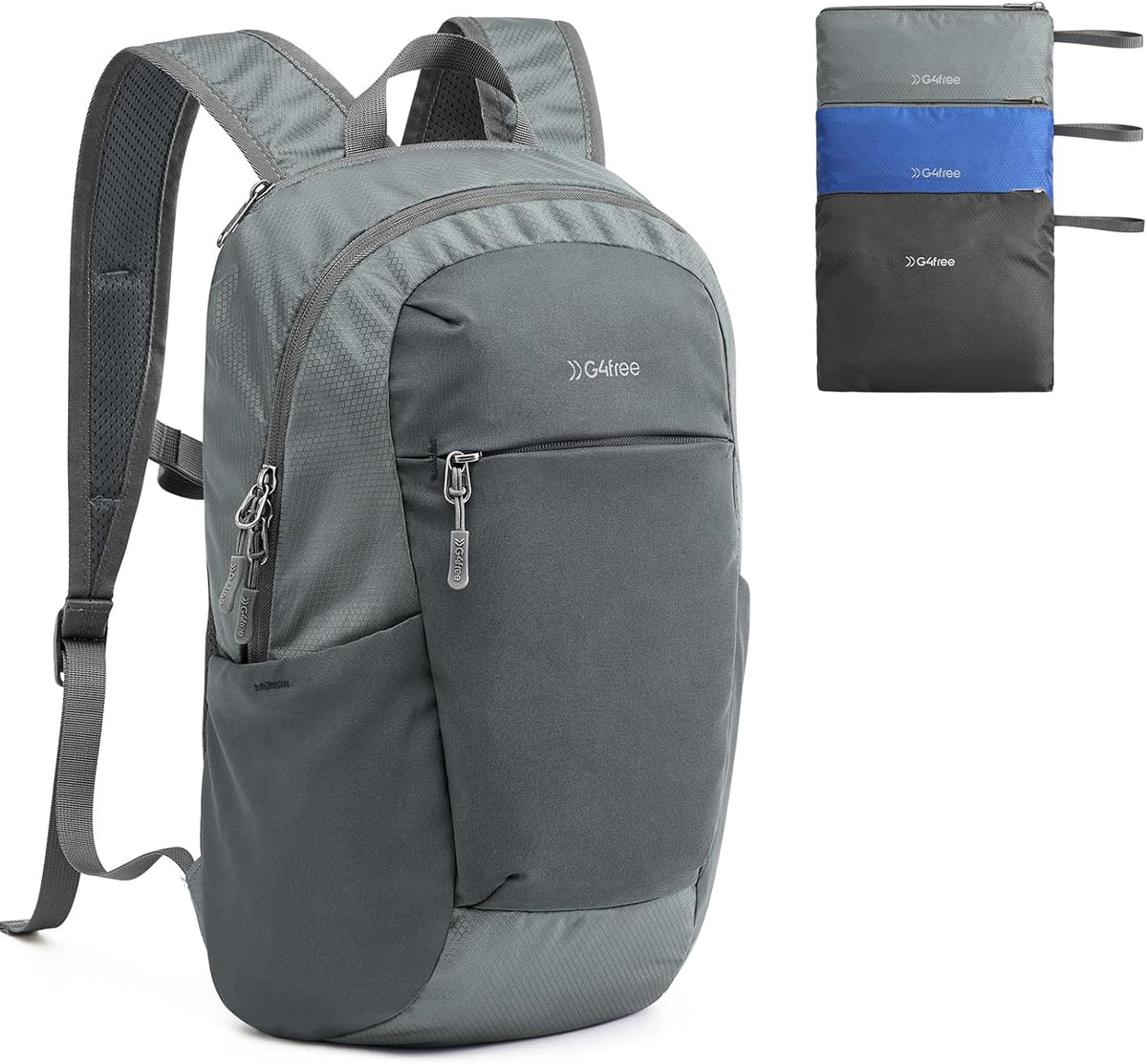 G4Free Packable Hiking Backpack 20L Lightweight Foldable Travel Daypack with Thickened Back Panel for Men Women(Grey)