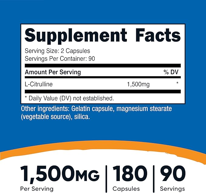 Nutricost L-Citrulline 1500mg, 180 Capsules - 750mg Per Capsule, Gluten Free, Non-GMO, Packaging May Vary