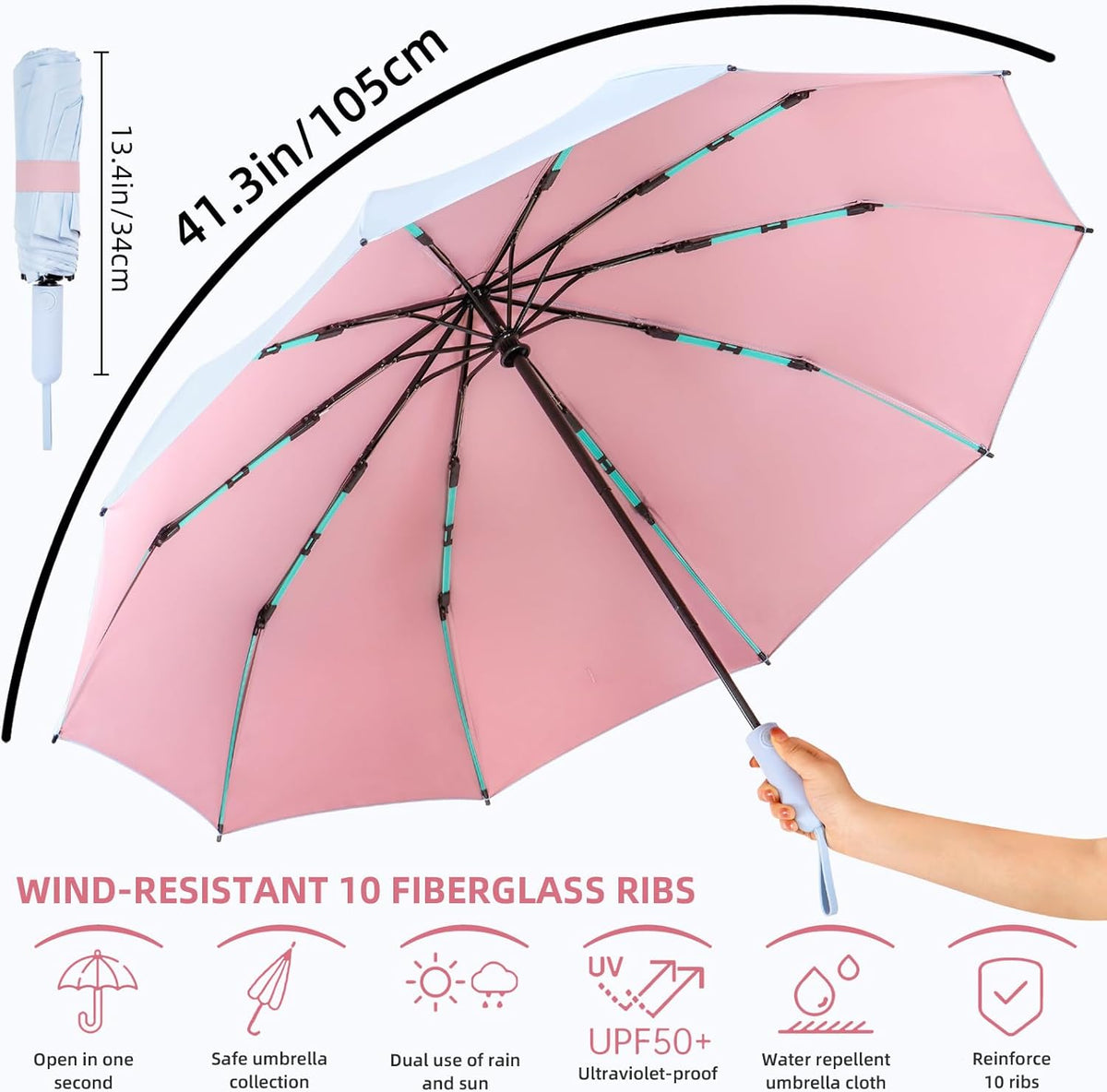 Folding Umbrella Anti-UV Compact Durable Folding Umbrella Auto Open Close Windproof Travel Umbrella Premium Grip Fits Backpack