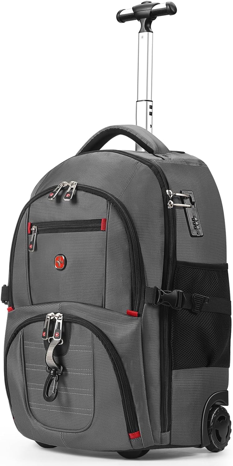 star cloud 21x14x9 Rolling Backpack with Wheels - Water-Resistant, 17.3" Laptop Compartment, Ideal Carry-On for Overnight Travel, College, Work - Wheeled Business Backpack for Adults