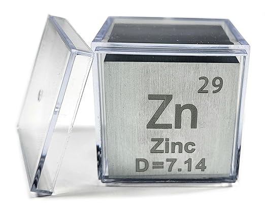 1.5" 38.1mm Zinc Metal Cube Zn up to 99.9% Pure Periodic Table Element Engraved Density Collection Science Education Display Block Cube + Acrylic Case Box - 1PC