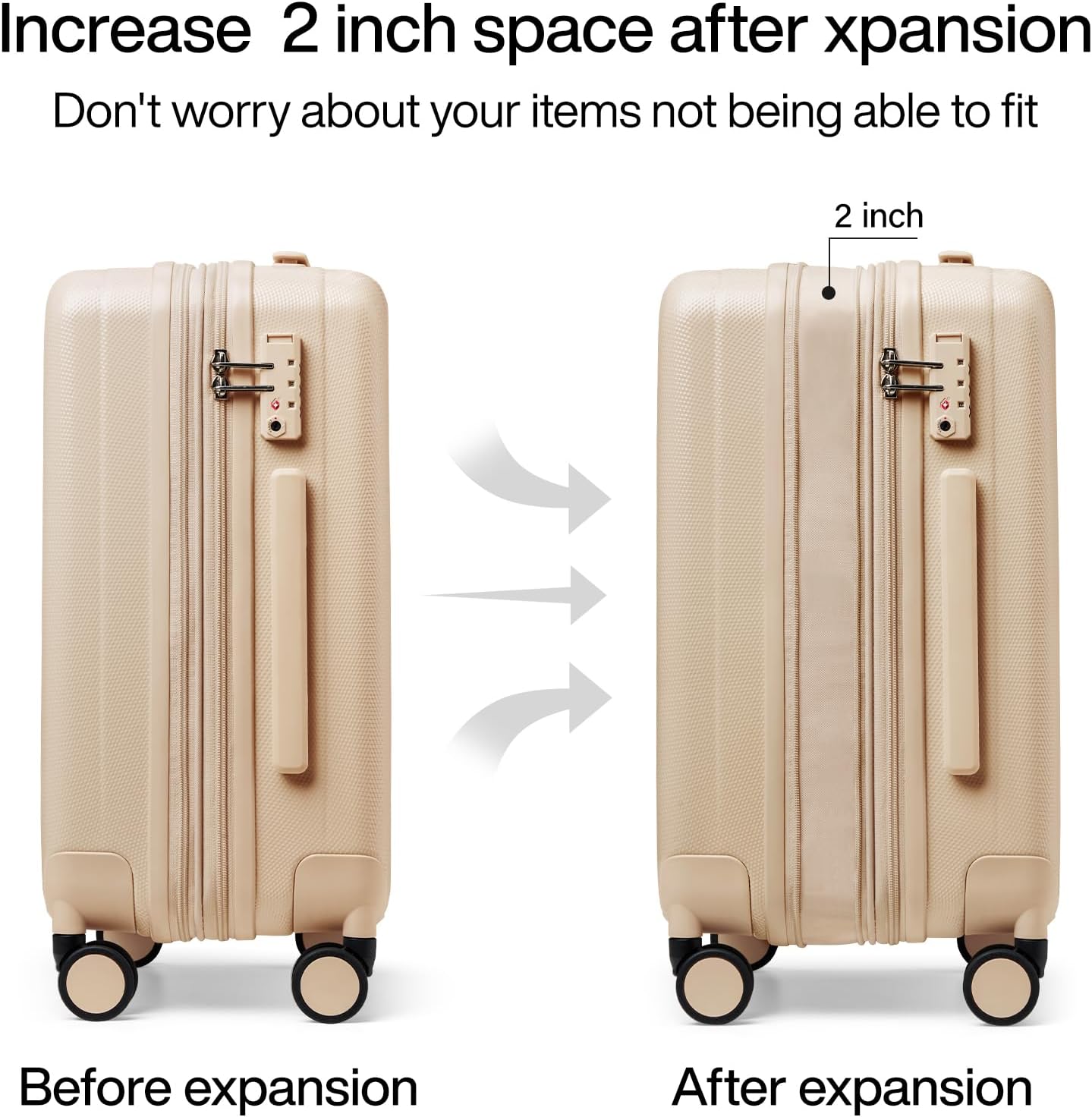 Hanke 24 Inch Expandable Checked Luggage Lightweight PC Hard Shell Luggage Suitcases with Wheels Travel Luggage Rolling Large Suitcase Travel Luggage Bag for Go to University.(Cuba Sand Pink)