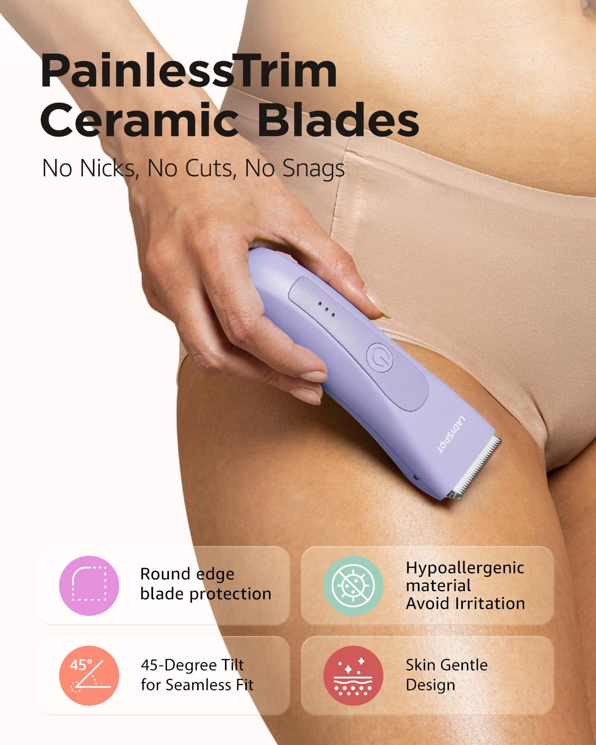 Bikini Trimmer for Women, Pubic Hair Trimmer Shaver for Women -Waterproof Hair Shaver Razors, LADYSPOT™ Shaving Sets,with 3 Guards,Replaceable Hypoallergenic Ceramic Blade,Wet/Dry(Purple)