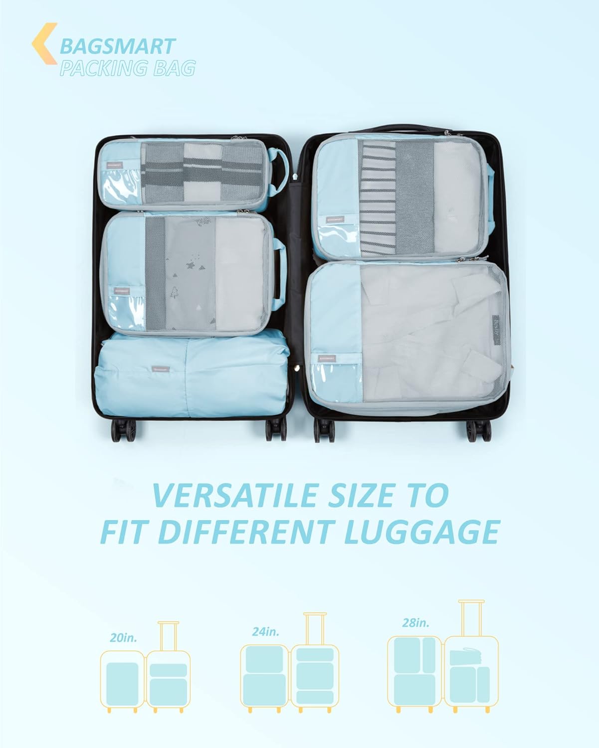 BAGSMART 6 Set Compression Packing Cubes - Lightweight Travel Essentials, Durable Luggage Organizer