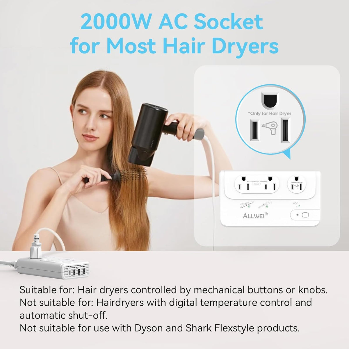 ALLWEI 2000W Travel Voltage Converter 220v to 110v Converter for European Travel Voltage Adapter for Hair Dryer Straightener/Curling Iron, Power Converter Adapter Combo with Type C, E/F, G, I, L