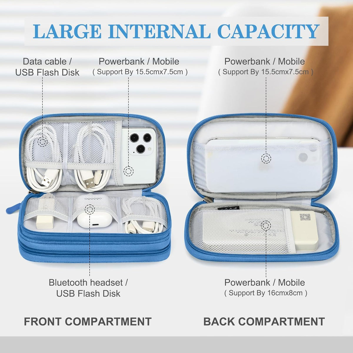 FYY Electronic Organizer, Travel Organizer Bag Pouch, Electronic Accessories Carry Case, Portable Waterproof Double Layers All-in-One Storage Bag for Cable, Cord, Charger, Phone, Earphone, Cyan
