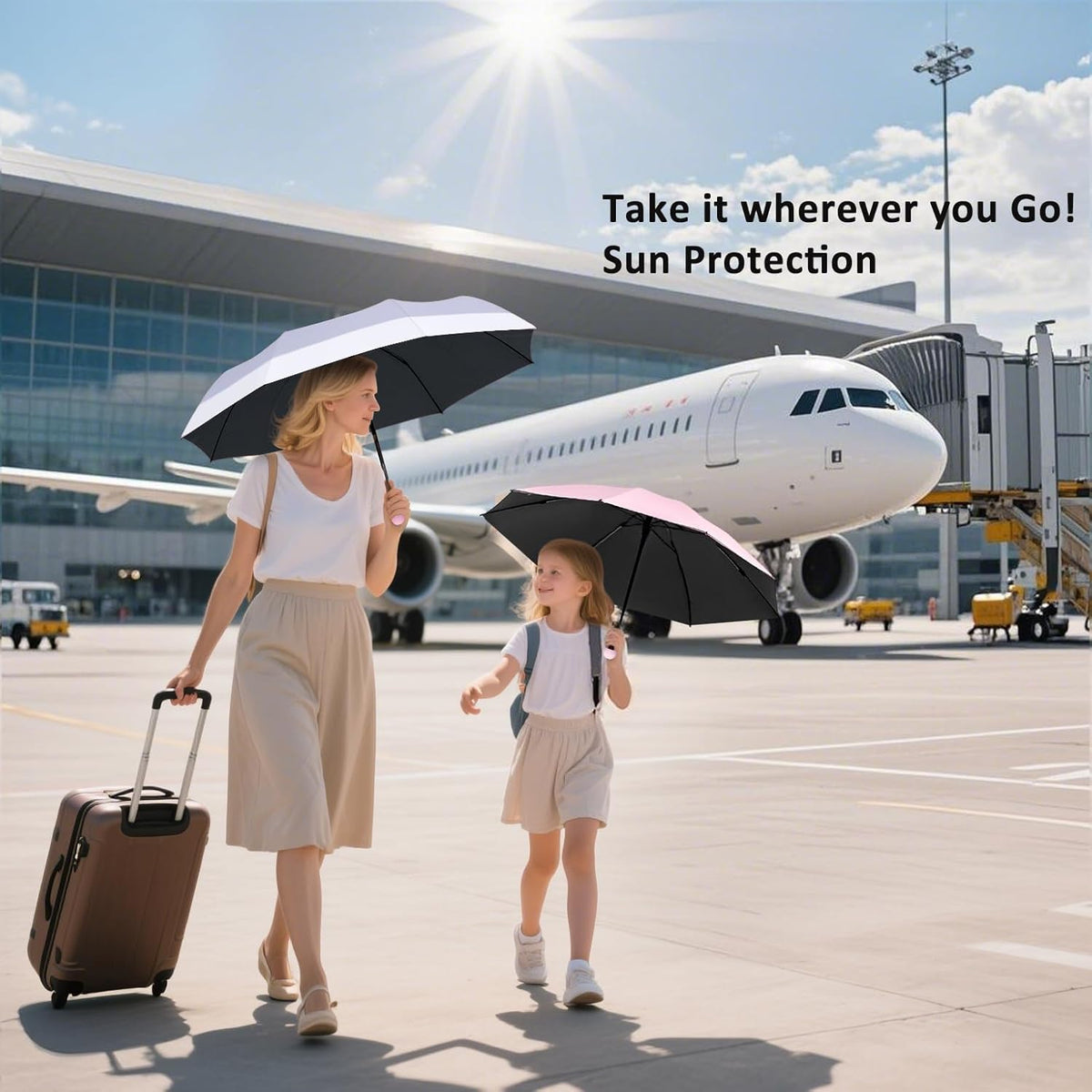 BAODINI Travel Mini Umbrella for Purse With Case Small Compact UV Sun Protection Sun Lightweight Tiny Pocket Umbrella for Women Kids and Men