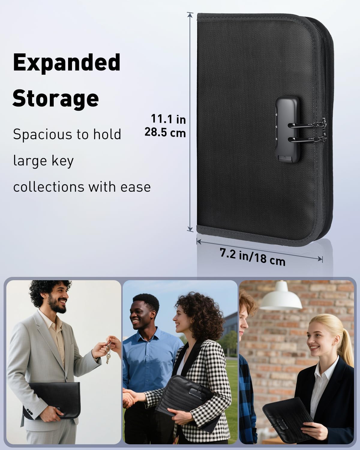 Uniclife Zippered Key Case, Waterproof and Fireproof Key Organizer with Combination Lock and 24 Key Tags, Portable Key Holder Bag for Landlords, Real Estate Sales, Hotels and Offices