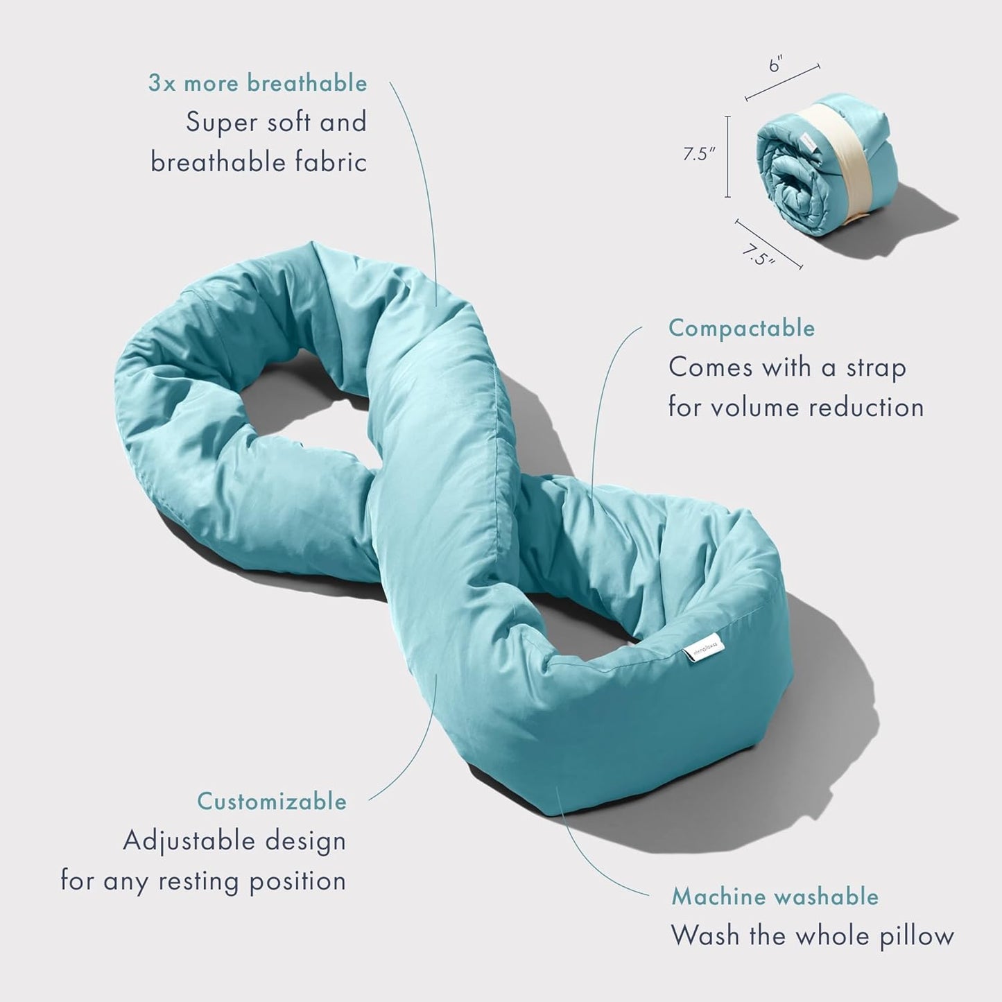 Huzi Infinity Pillow - Travel Neck Pillow - Versatile Soft 360 Support Scarf - Machine Washable - Home Travel Flight Road Trips Airplane Sleeping (Airy Blue)