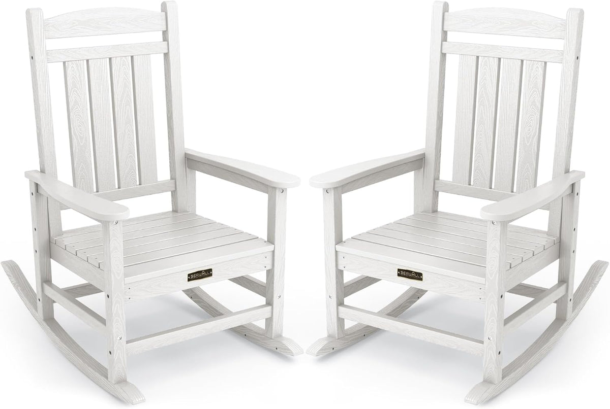 SERWALL Outdoor Rocking Chair Set of 2, HDPE Patio Rocking Chair All-Weather Porch Rocker for Balcony, Yard, White