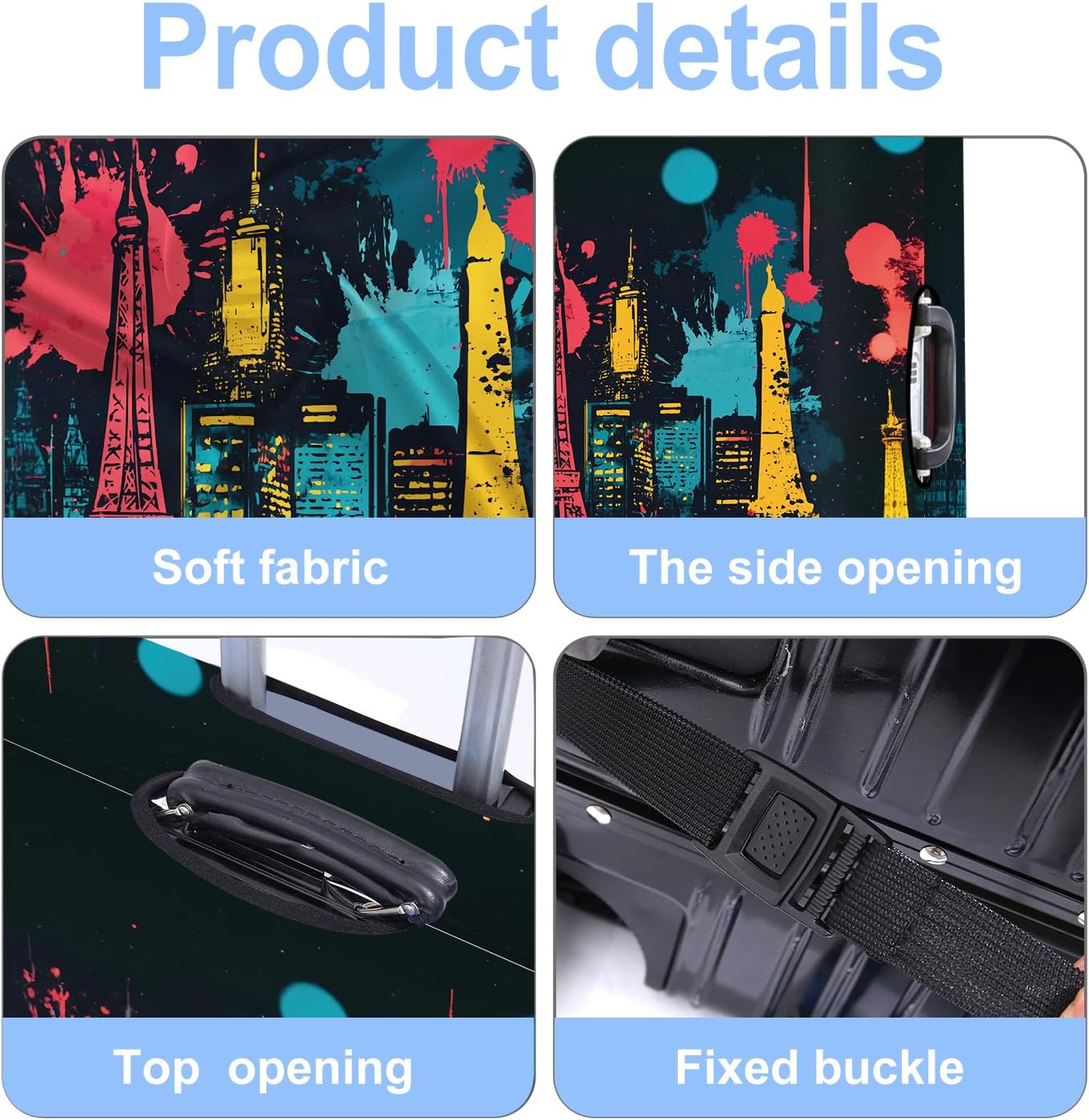 Luggage Cover Washable Suitcase Protector Anti-scratch Suitcase cover Fits 20-34 Inch Luggage (Tower-4, M(24-26inch suitcase))