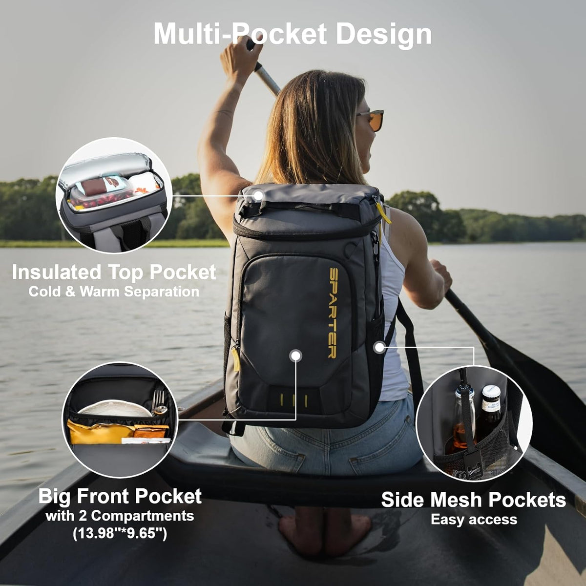 SPARTER Backpack Cooler Insulated Leak Proof 33/49 Cans, 2 Insulated Compartments Thermal Bag, Portable Lightweight Beach Travel Camping Lunch Backpack for Men and Women
