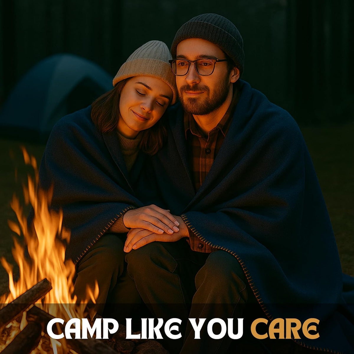 Wool Camping Blanket – 70% Wool Heavy-Duty Military Style Throw, Warm & Washable, Fire Retardant Cover for Emergency, Survival & Outdoor Use – Perfect for Camping, Car, Home & Hiking, Navy 62x84