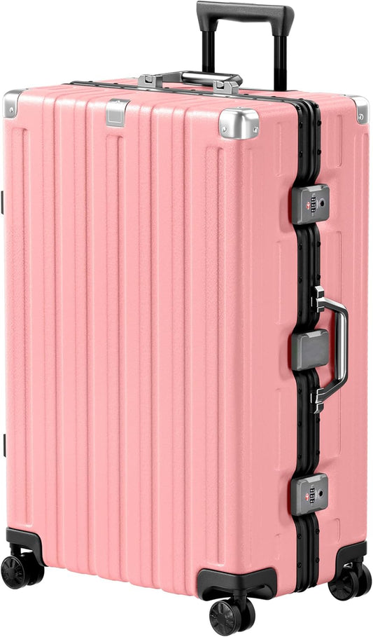Krute Luggage 28 Inch Aluminum Frame Luggages TSA Lock No Zipper Checked Suitcase with Spinner Wheels Hardshell Lightweight PC+ABS Large Suit Case