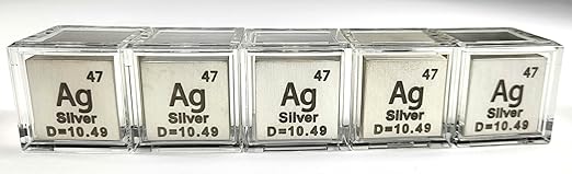 1" 25.4mm Silver Argentum Metal Cube Ag up to 99.9% Pure Periodic Table Element Engraved Density Collection Science Education Display Block Cube + Acrylic Case Box - 1PC
