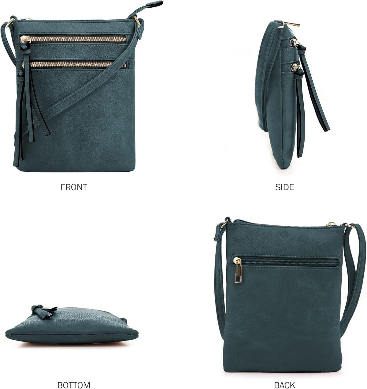 DELUXITY | Crossbody Purse Bag | Functional Multi Pocket Double Zipper Purse | Adjustable Strap | Medium Size Purse |GN