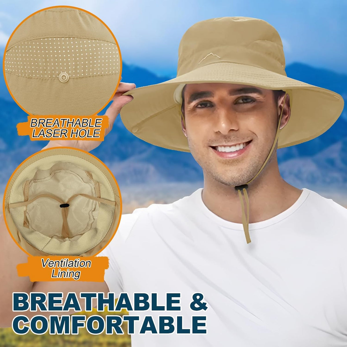 ZOORON Sun Hat for Men Women Fishing Hat with Neck Flap Wide Brim Bucket Hat UV Protection for Beach Camping Hiking