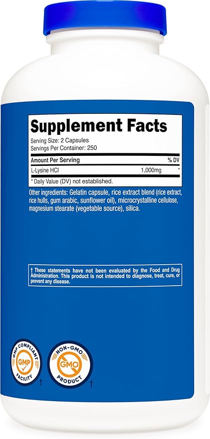 Nutricost L-Lysine 1000mg Per Serving, 250 Servings, 500 Capsules - Gluten Free, Non-GMO, 500mg Per Capsule