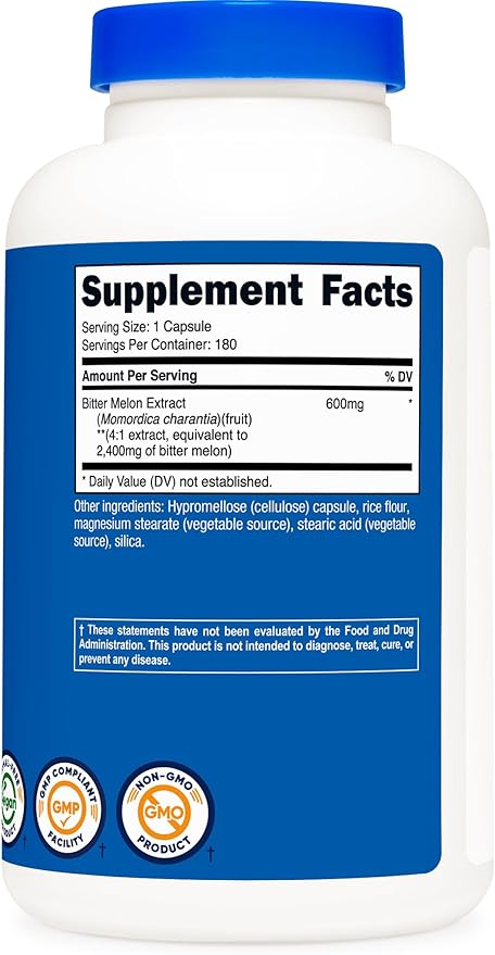 Nutricost Bitter Melon 600mg (2,400mg Equivalent), 180 Capsules - Gluten Free, Non-GMO