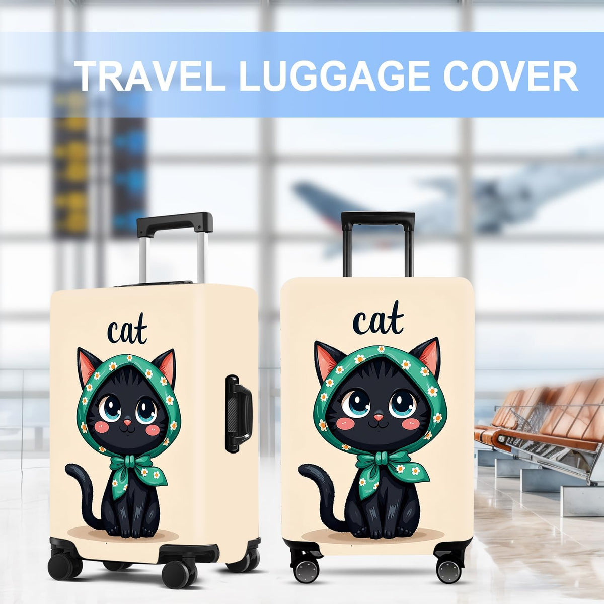 Luggage Cover Washable Suitcase Protector Anti-Scratch,Stretchable Fit for 20-34Inch Luggage Durable Travel Bag Cover with Zipper Closure (Cat, M(fits 24-26Inch suitcase))